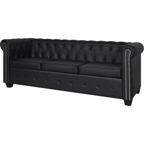 Canapé Chesterfield à 3 places, Banquette Sofa de Salon, Canapé droit cuir synthétique noir DESIGN IN (1/5)