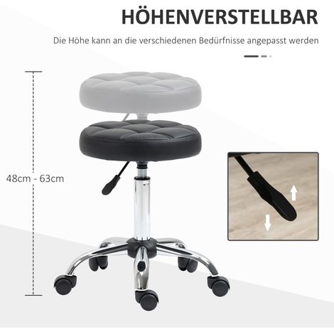Tabouret pivotant matelassé en similicuir noir et argent, hauteur ajustable pour salon (1/4)
