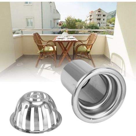 Grille d'évacuation d'eau de pluie extérieure en acier inoxydable, anti-obstruction, pour balcon, terrasse ou jardin, diamètre 7,6 cm (3 pouces). (1/5)
