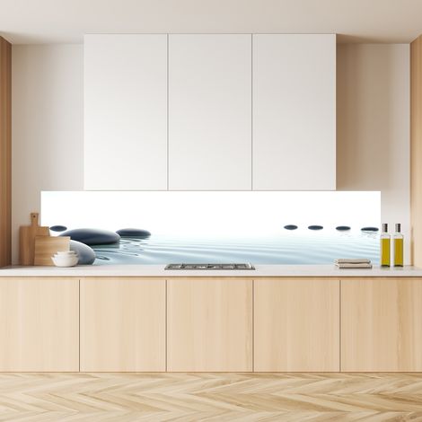 Lupia Pannello Paraschizzi Schienale Cucina con decorazione stampata, SASSI SULL'ACQUA, in Alluminio composito, Facile da applicare, Lavabile Ignifugo Resistente all'Acqua 260xH62,5 cm (1/4)