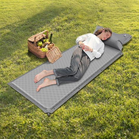 Camping-Schlafmatte, Selbstaufblasend, Wasserdicht, Grau, Queen (192 cm x 66 cm), Ultraleicht mit Kissen, Tragbar, Camping Luftmatratze für Wandern, Outdoor, Reise (1/5)