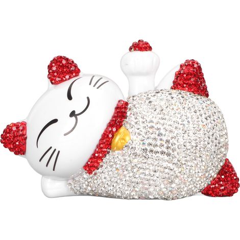 Chat porte-bonheur solaire à bras agité, statue de chat porte-bonheur créative, décoration oreilles rouges (1/5)