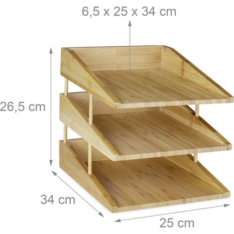 Portadocumenti impilabile a 3 livelli pratico contenitore da ufficio 30 x 26 x 30 cm in bambù naturale 130004494