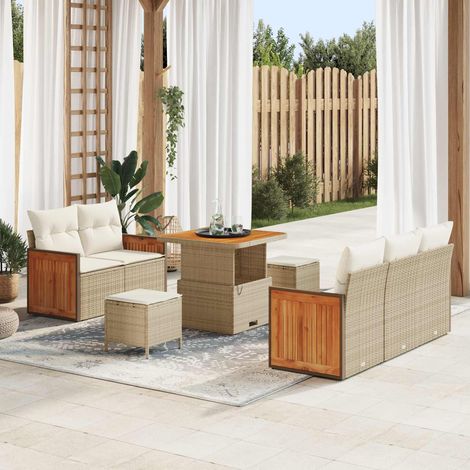 Ensemble Canapé de Jardin en Résine Tressée avec Rangement Beige et Crème 8 pièces - PANGIVO (1/5)