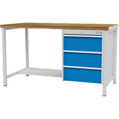 Bedrunka+Hirth Kastenwerkbank Breite 2.000 mm R 18-24 3x Schublade 1x Stahlfachboden halbe Tiefe BxTxH 2.000x750x859 mm - 03.19.14VA (1/5)