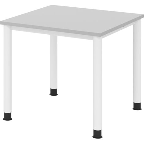 bümö Schreibtisch Serie-H Quadrat: 80 x 80 cm  Grau Weiß (1/5)