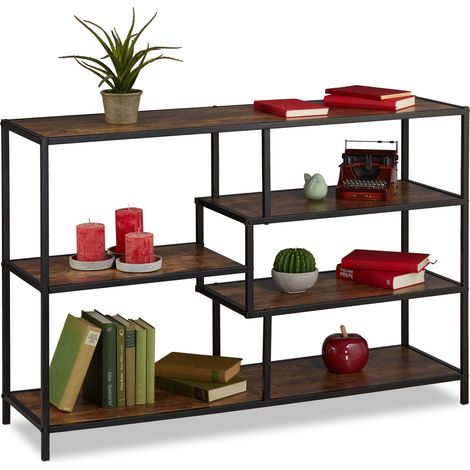 Relaxdays Regal im Industrial Style, 5 Ablagen, Holzoptik, Vintage Sideboard, HxBxT: 79x115x33 cm, schwarz/dunkelbraun