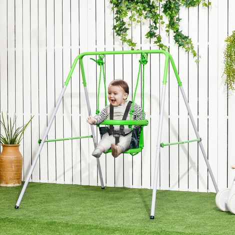 Balançoire portique pour enfants de 6 à 36 mois de capacité charge de 25 Kg en acier hauteur 122 cm vert