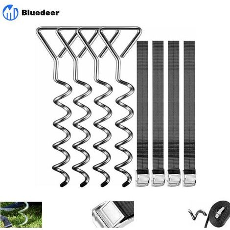 Piquets d'ancrage Spirales Sangles de Serrage Kit ancrage résistance 900kg Acier Inoxydable Fixations pour Trampoline Sécurité (1/5)