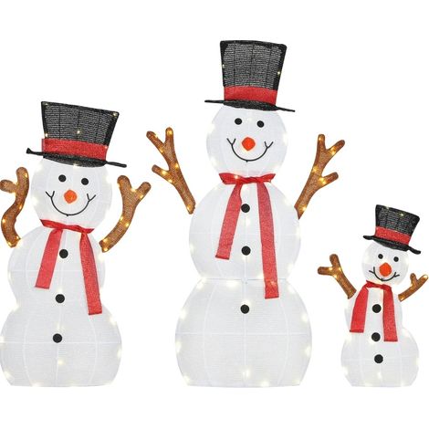 Familia de 3 muñecos de nieve decorativos con LED para exterior, acero y poliéster (1/5)