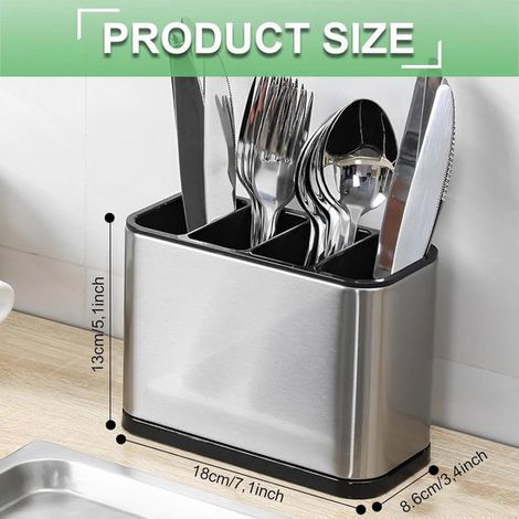 Soporte de acero inoxidable para cubiertos de mesa，4 compartimentos，soporte para palillos，cuchillos y tenedores