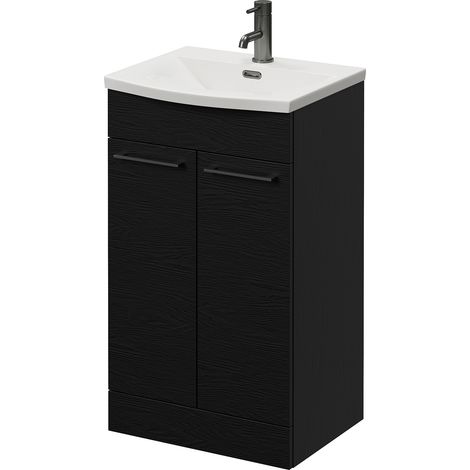 Napoli 390 Nero Oak 500mm 2 Door Vanity Unit with Arc Basin - 500mm - Gunmetal Grey 160mm Handle