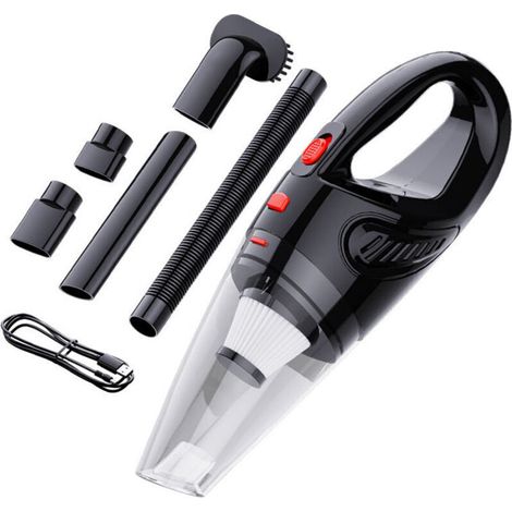 Aspirateur portatif sans fil 5500 Pa, aspiration puissante, rechargeable par USB, pour voiture, maison et nettoyage des poils d'animaux (noir) (1/4)