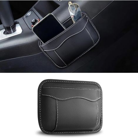 Estuche organizador para accesorios de coche [19 x 13 cm] - con cierre de velcro - protege el interior - funda de cuero sintético negro (1/5)