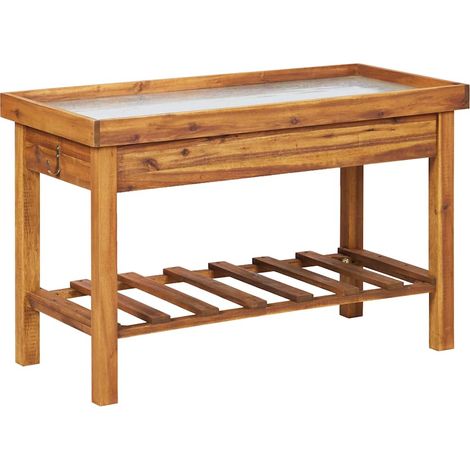Table de jardin Table d'appoint, Table de Balcon, avec dessus en zinc Bois solide d'acacia OIB4083E (1/5)