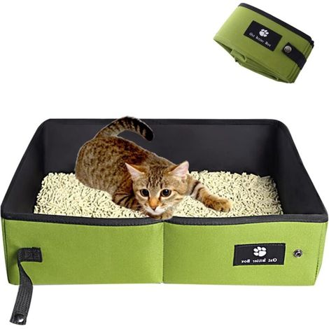 Zusammenklappbare Katzentoilette – Tragbare, weiche, strapazierfähige und auslaufsichere Katzentoilette für den Innenbereich, Zuhause und auf Reisen, grün, 45 x 35 cm (1/4)