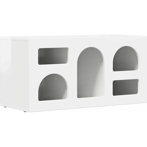 Meuble TV moderne polyvalent avec rangement 80 x 35 x 40 cm en bois d'ingénierie blanc brillant (1/5)