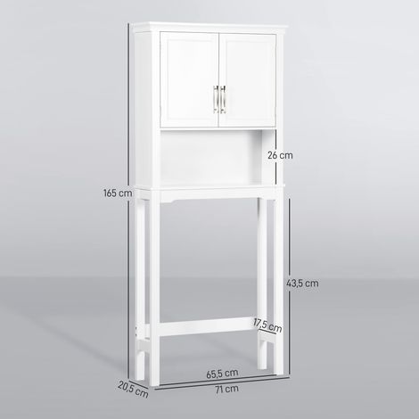 Mobiletto sopra il WC Kleankin, mobile alto per lavatrice con 2 ante, ripiano regolabile e 1 cestello, 71x20,5x165 cm, bianco