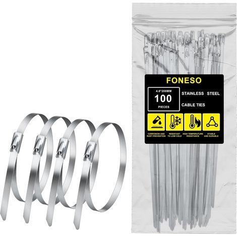 100 Pièces Collier de Serrage Inox, Collier Serrage Inox, 200  4,6mm Attache Câblées Acier Inoxydable, Pour Fixation des Bande Thermique Echappement et des Articles Suspendus (1/5)
