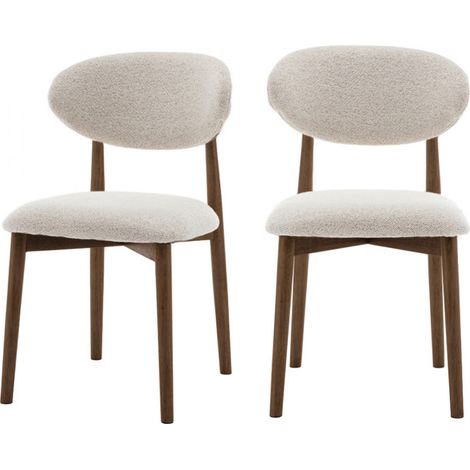 Lot de 2 chaises en tissu bouclette pieds bois foncé - Beige - Clara (1/5)