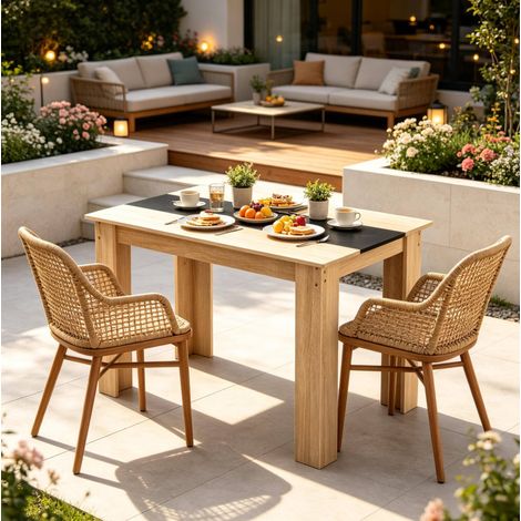 Mesa de comedor moderna 120 x 69 x 75 cm en aglomerado efecto roble y negro OKWISH (1/5)