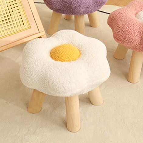 Tabouret en forme de fleur, tabouret bas d'intérieur, banc de canapé, chaise de salon, siège enfant, tabouret pour se chausser dans une chambre de fille, motif tournesol blanc, hauteur 25 cm (1/5)