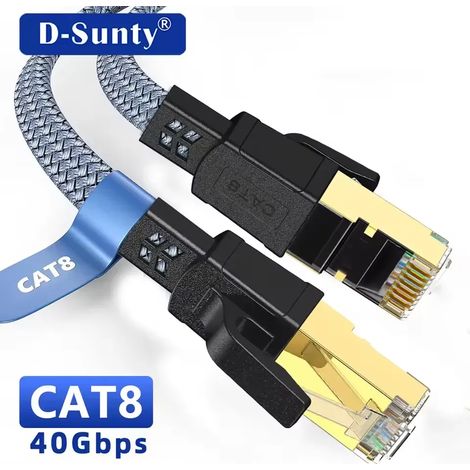 Câble Ethernet Cat 8 de 1 m – Câble LAN plat avec gaine en nylon tressé, RJ45, 40 Gbit/s, 2000 MHz – Câble réseau pour routeur, modem, PC, ordinateur portable, PS5 et Xbox (1/5)