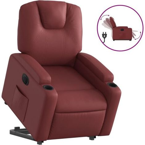 Fauteuil électrique inclinable en cuir synthétique rouge vin – Réglage électrique de l’assise et du dossier, appui-tête et repose-pieds réglables, confort maximal pour seniors et personnes à mobilité  (1/5)