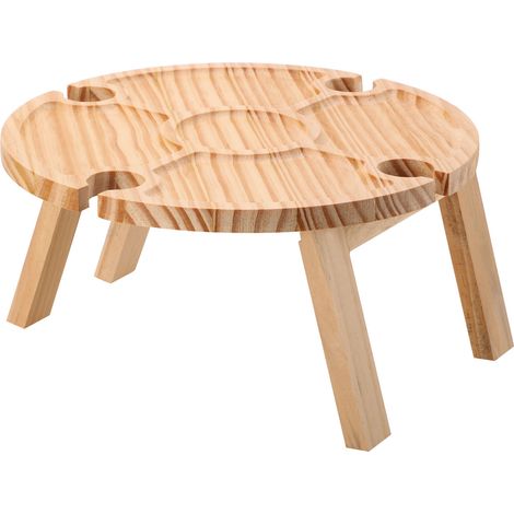Table à vin portable, table de pique-nique ronde en bois portable pour le camping (1/5)