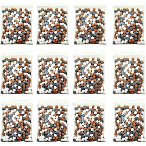 Lot de 12 recharges de billes anti-calcaire pour pommeau de douche – billes minérales et céramiques filtrantes (1/4)