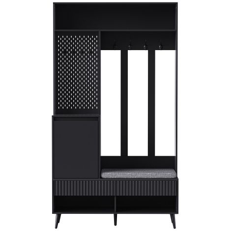 Ensemble entrée noir banc chaussures 4 patères tiroirs 100×35×180 cm