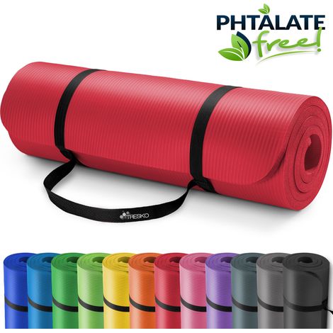 TRESKO Esterilla de fitness 185cm x 60cm para gimnasia, yoga, pilates y cualquier tipo de entrenamiento 6 colores Sin ftalatos Suave y cómoda Espuma NBR (Rojo, 185 x 60 x 1,0 cm)