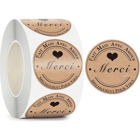 500 autocollants ronds en papier kraft de 2,5 cm (1 pouce), autocollants pour la pâtisserie, les sacs de fête de Noël et d'anniversaire. (1/5)
