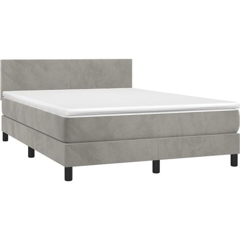 Estructura de cama LED con cabecero con somier y cubrecolchón 140x190 cm tela de terciopelo gris claro TDL0207859