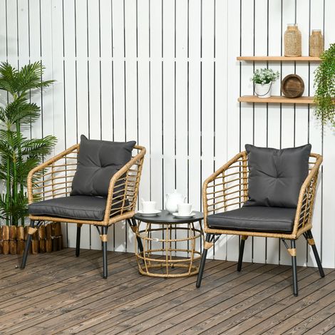 Set da bistrot Outsunny composto da 3 pezzi, resistente alle intemperie, 1 tavolino, 2 sedie, 62 cm x 65 cm x 78 cm, Sabbia + Grigio scuro. (1/5)