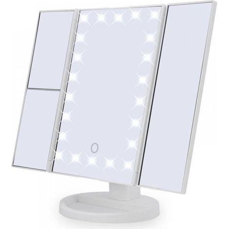 Miroir de Maquillage, Miroir Grossissant Triptyque avec 22pcs LED, Miroir Lumineux 10X/3X/2X avec Ecran Tactile, Alimentation Double, Rotation Réglable à 180 ° (1/5)