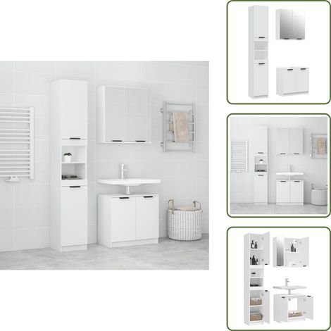 3-tlg. Badmöbel-Set Weiß Holzwerkstoff - Badmöbel Set - Badezimmermöbel - Holzwerkstoff - Weißer Schrank - Spiegelschrank (1/5)