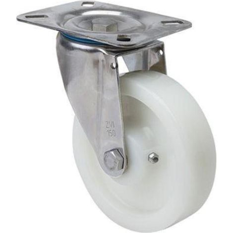 rueda giratora placa inox.10zvi200-ft nylon blanco extrafuerte eje liso