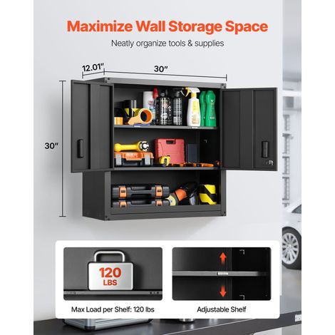 Armoire Murale Atelier, 76,2 x 31 x 76,2 cm, Armoire à Outils Garage Suspendue en Métal, Rangement Mural, avec Porte Verrouillable, Capacité 163,3 kg, pour Garage, Sous-sol, Cuisine, Entrepôt (1/5)