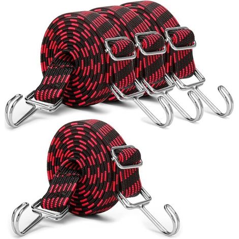 Sangles élastiques avec crochets, longueur réglable de 2 mètres, lot de 4 cordes en caoutchouc super élastiques, adaptées aux bagages, au camping, aux toits de voiture et au transport de marchandises (1/4)