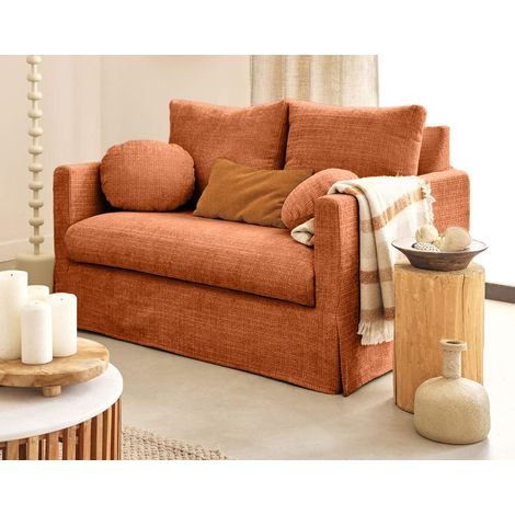 Serena - einzelsofa abnehmbarer 2-sitzer aus strukturiertem velours - rostfarben (1/5)