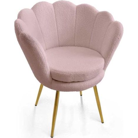 POLTRONA TESSUTO TEDDY COLORE ROSA A FORMA DI CONCHIGLIA CON GAMBE IN METALLO ORO SEDUTA IMBOTTITA 69X60X80 CM MAX 130 KG