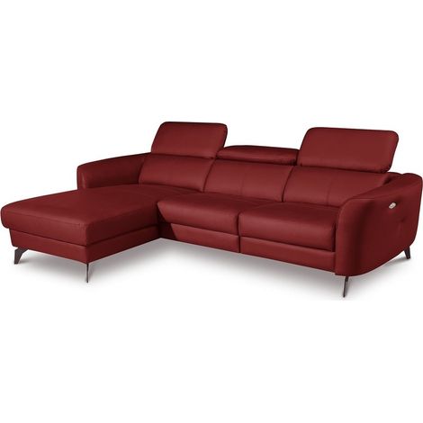 Canapé d'angle relax en cuir de luxe italien avec relax électrique, 5 places BERTONI, rouge foncé, angle gauche (1/5)