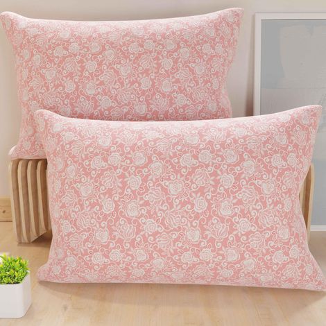 Lot de 2 Taies d'Oreillers 50x30 cm 100% Microfibre Hypoallergénique, Housse Oreiller Rectangulaire Dentelle Rose, Paquet de 2