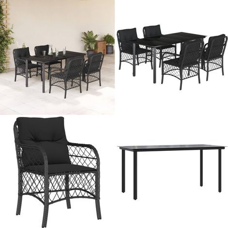 Set de muebles jardín 5 pzas con cojines ratán sintético negro - Muebles al aire libre - Comedor de jardín