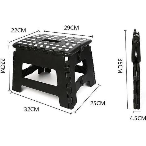 noir Tabouret Pliable, Aide La Monte, Repose Pieds, Pour Jardin, Cuisine, Salle De Bain,150 Kg, Pliable, Pour Enfants Et Adultes (1/5)