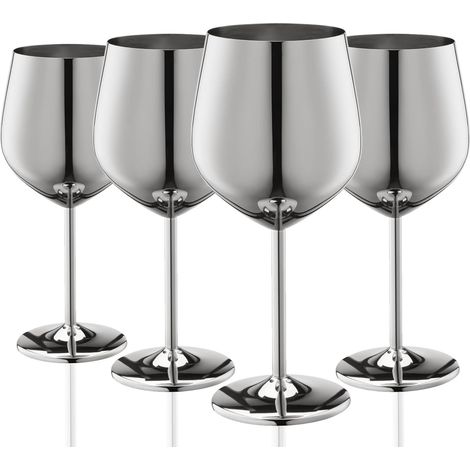 verre à vin en acier inoxydable Set de 4, 540 ml verre à vin incassable, verres à vin portatifs en métal Pour extérieur, voyage, camping et piscine (argent) (1/5)