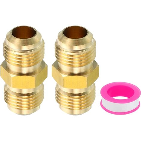 Connecteur Évasé Mâle 3/8" x 3/8" Mâle, 2 Pcs SAE 45 Degrés Adaptateur en Laiton Union Coupleur de Tube Raccord de Tuyau pour Conduite de Gaz d'Air Réfrigération CVC (1/5)