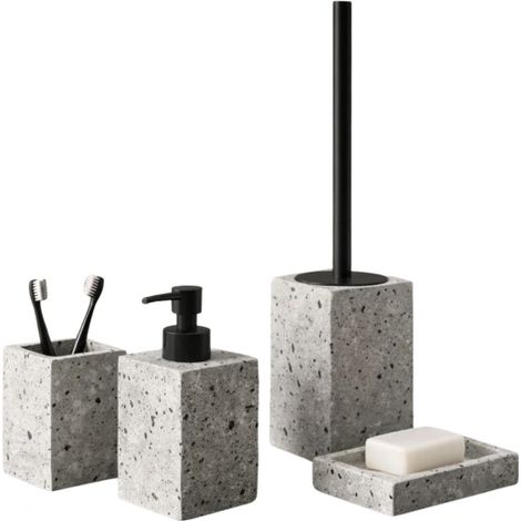 Set 4 accessori bagno serie Zoe, graniglia di marmo bianco/nero GEDY
