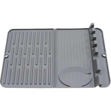 Repose-cuillère en silicone et tapis d'égouttage pour plan de travail, tapis résistant à la chaleur avec repose-cuillère intégré. (1/5)